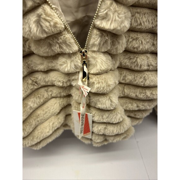 Red Marine Amsterdams Beige Very Fuzzy Hooded Zip Front Jacket SZ L New w/Tags - Picture 3 of 10